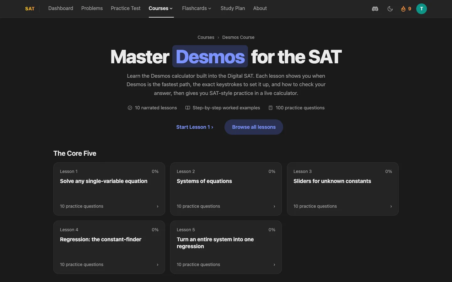 SAT Desmos course with narrated lessons and practice questions